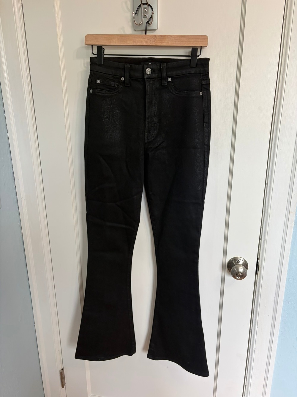 7 For All Mankind Coated Black Flare Jeans *No Size Tag Excellent Condition 27?